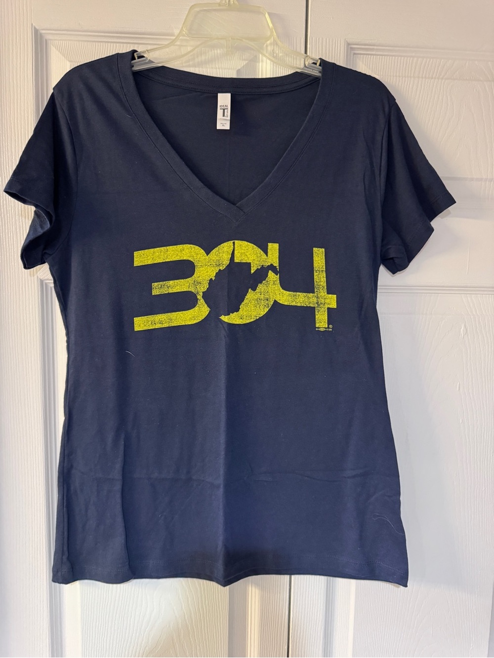 Next Level Apparel Women's Navy V-Neck Tee with Yellow 304 Graphic